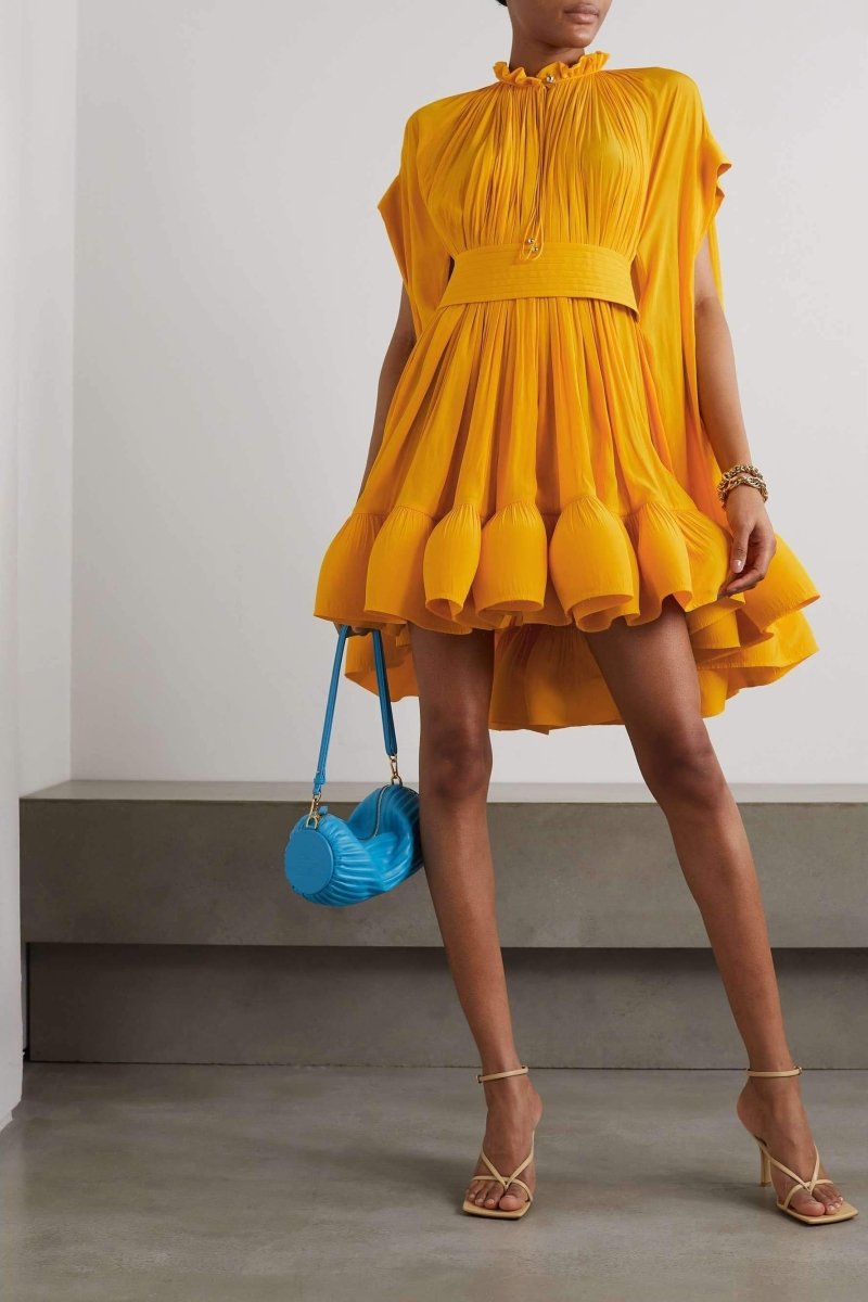 Denisse Statement Mini Dress with Ruffles and Cape Effect Evening Wear Edit