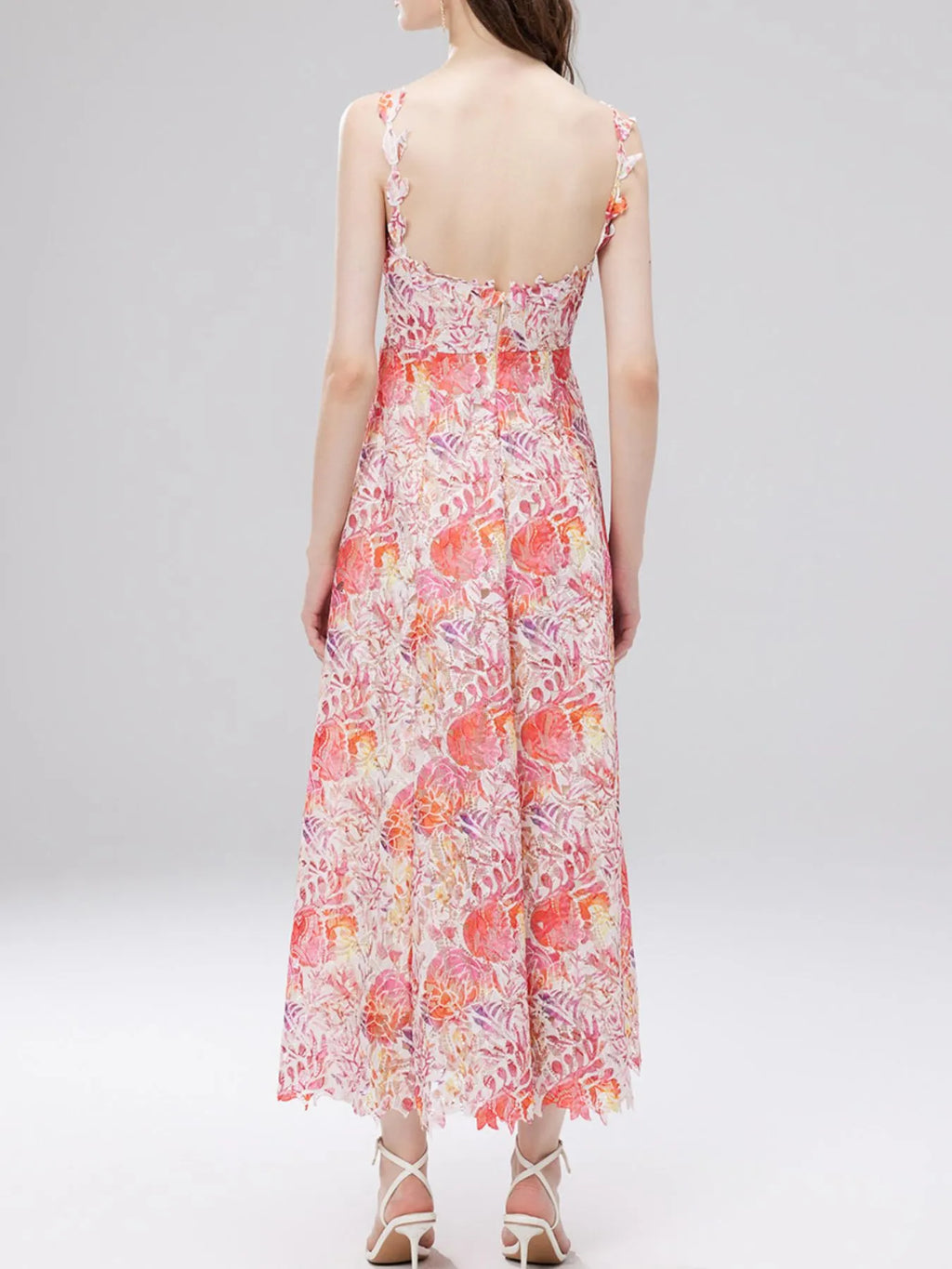 Floral Lace Sleeveless V-Neck Midi Dress