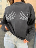 Hand Bone Print Pull Over Sweatshirt