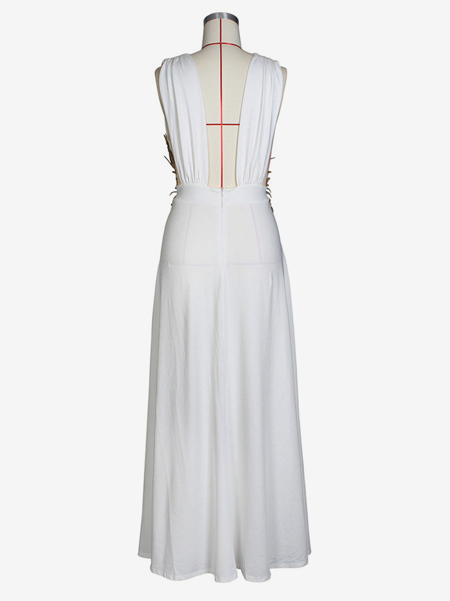 Prom Dresses V-Neck Embroidered High-slit Semi Formal Long Dress