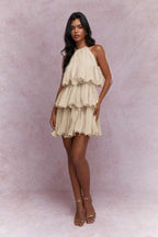 Halter Neck Tiered Ruffle Mini Dress