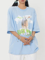 Cute Sheep Print Oversized Short Sleeve Tee