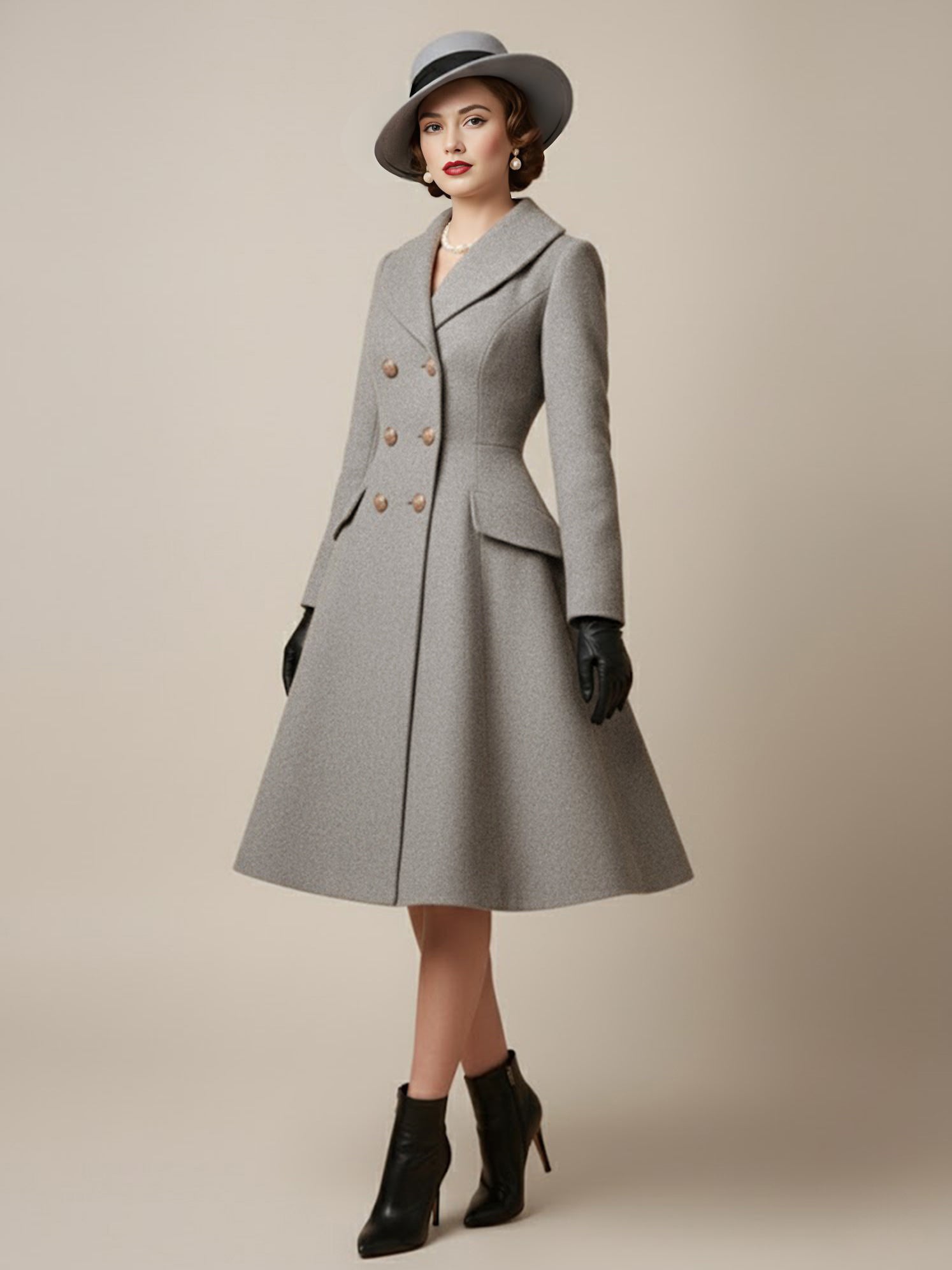 Vintage A-line Double-breasted Woolen Flared Midi Coat For Women 2026