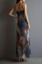 Monet's Dream Abstract Watercolor Cowl Neck Maxi Dress