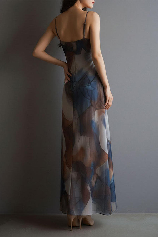 Monet's Dream Abstract Watercolor Cowl Neck Maxi Dress