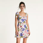 Floral Print Tie Shoulder Sweetheart Bustier A-Line Mini Dress