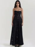 Trumpet Dress Spaghetti Straps Lace-up Floral Embroidery Prom Maxi Dresses