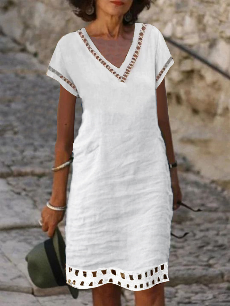 Casual Solid Color Lace Patchwork  Dress