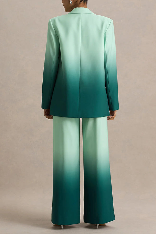 Enya Ombre Print Single Button Long Sleeve Lapel Loose Blazer