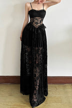 Corset Sweetheart Lace Peplum Waist Tiered Floral Maxi Dress