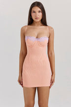 Mesh Corset Sweetheart Lace Trim Spaghetti Strap Bodycon Mini Dress