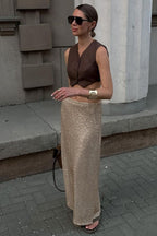 Glitter Sequin A-Line Midi Skirt