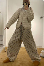 Warm Thickened Polka Dot Fleece Drawcord Pants