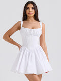 Floral Dress Mini Dresses Lace Up Straps Neck Sleeveless Cottagecore Short Dress