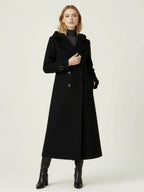 Hooded Double-Breasted Long Woolen Coat With Cuff Tabs For Women 2026