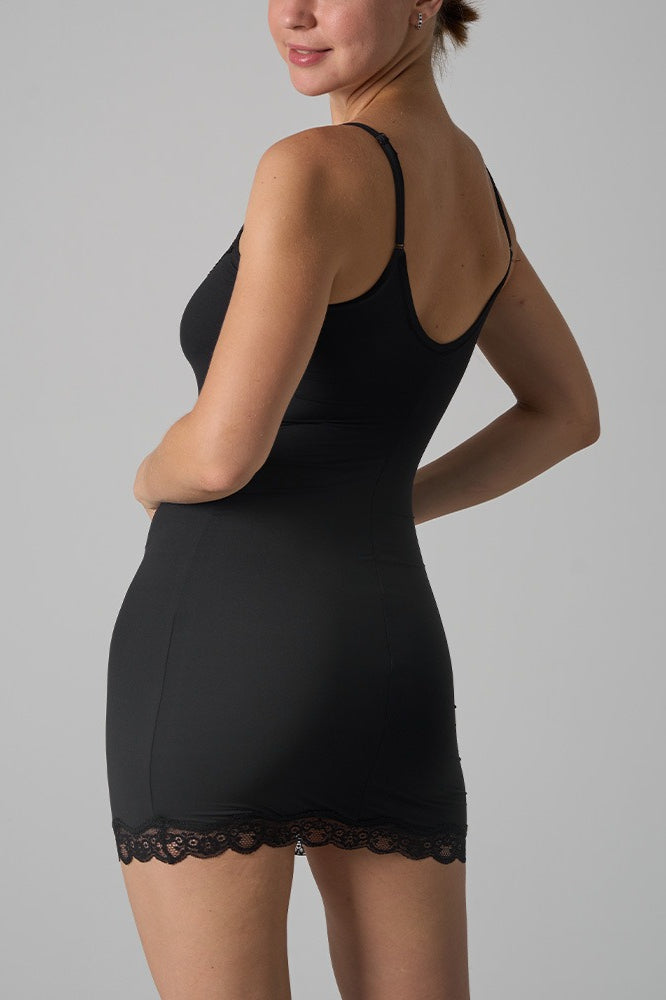 Lace Trim Spaghetti Strap Scoop Neck Slip Bodycon Mini Dress