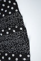Black Square Neck Spaghetti Strap Contrast Polka Dot Slit Maxi Dress