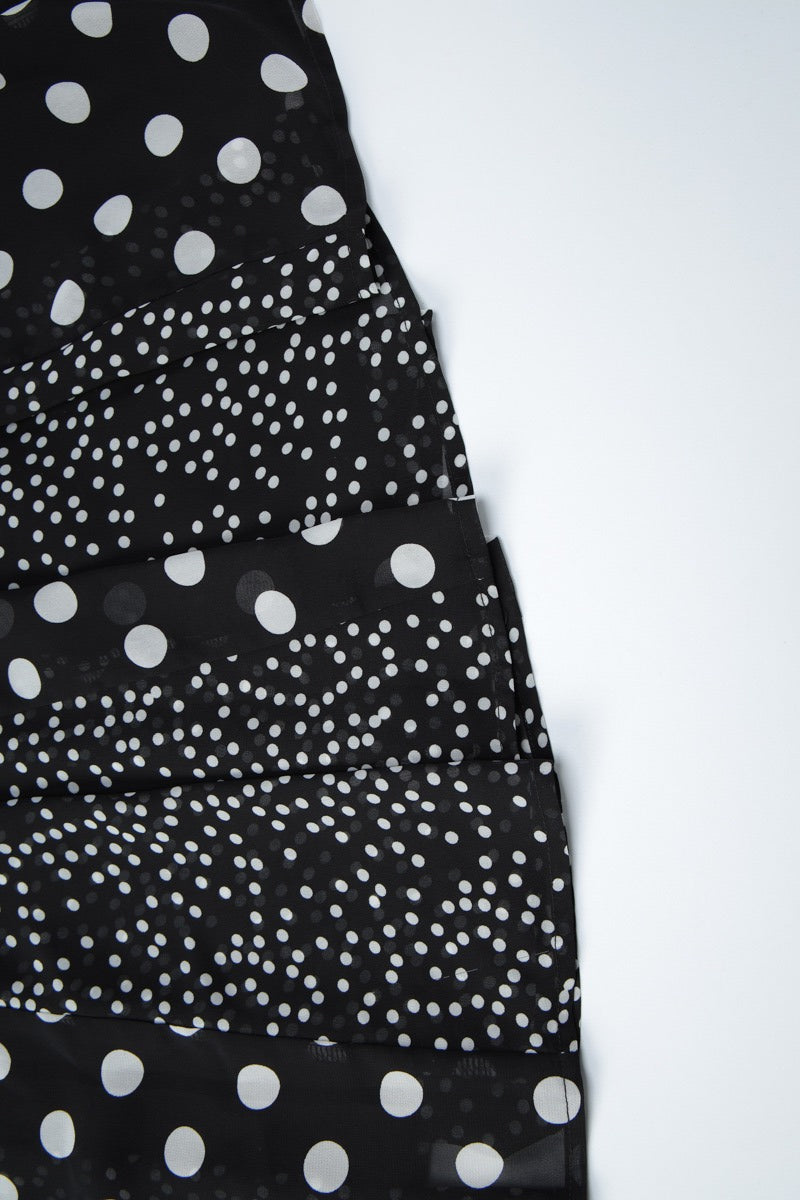 Black Square Neck Spaghetti Strap Contrast Polka Dot Slit Maxi Dress