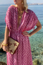 Adriana Boutique Printed Kimono Beach Maxi Dress with Drawstring Design Elevated Occasion Wear