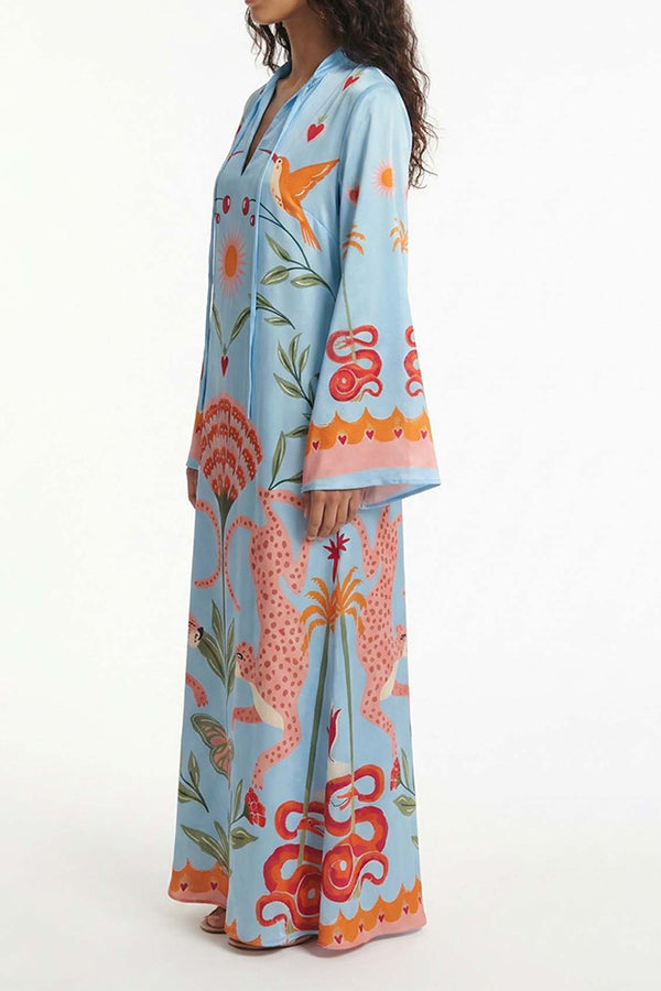 Safari Fantasy Tie-Neck Maxi Dress