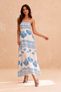 Shell Print Square Neck Spaghetti Strap A-Line Maxi Summer Dress