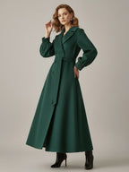 Belted Double-Breasted Woolen Full-Length Coat With Balloon Sleeves For Women 2026