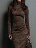 | High Neck Suede Midi Dress