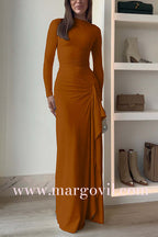 Long Sleeves Draped Slit Maxi Party Dress (7 Colors Available!)