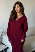 Vintage Red Polo Neck Knit Midi Dress