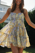 Floral Print Tie Shoulder Tiered Ruffle Babydoll Mini Dress