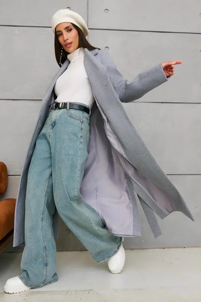 Double Breasted V-Neck Casual Wool Overcoat