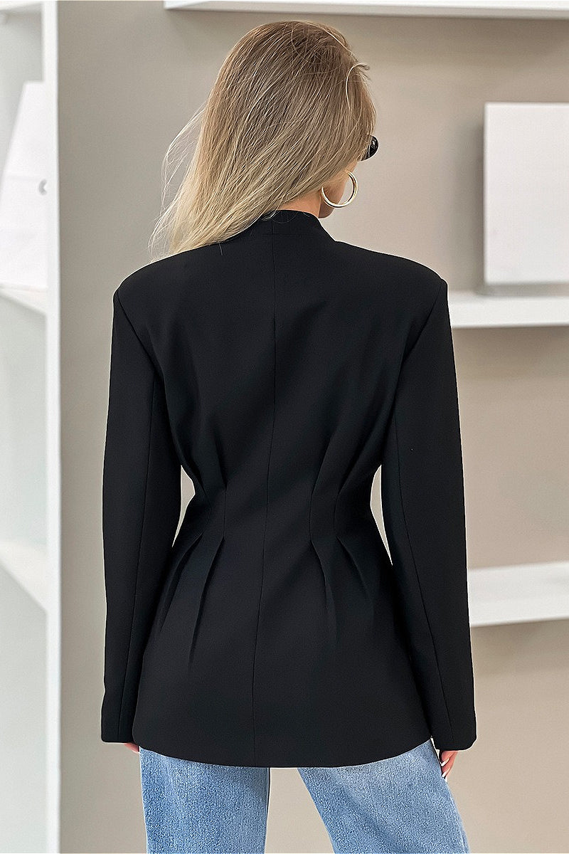 V Neck Waist Cinched Blazer