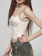 Letter Rhinestone Print Splice Cami Top