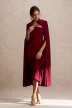 Cut Out Collar Square Neck Cape Sleeve Bodycon Midi Dress