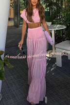 Stunning Chiffon Ruched Shoulder Short Sleeve Crop Top