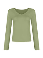 Solid V Neck Slim Long Sleeve Tee