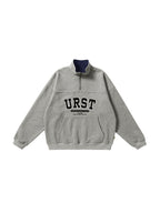 Letter Embroidery Lapel Neck Half Zipper Sweatshirt