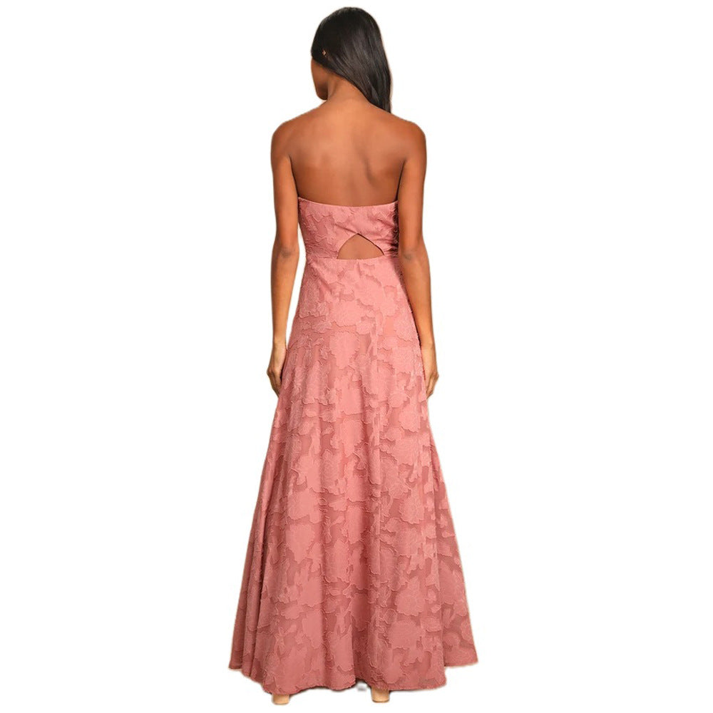 Embroidered Strapless Dress with Front Slit