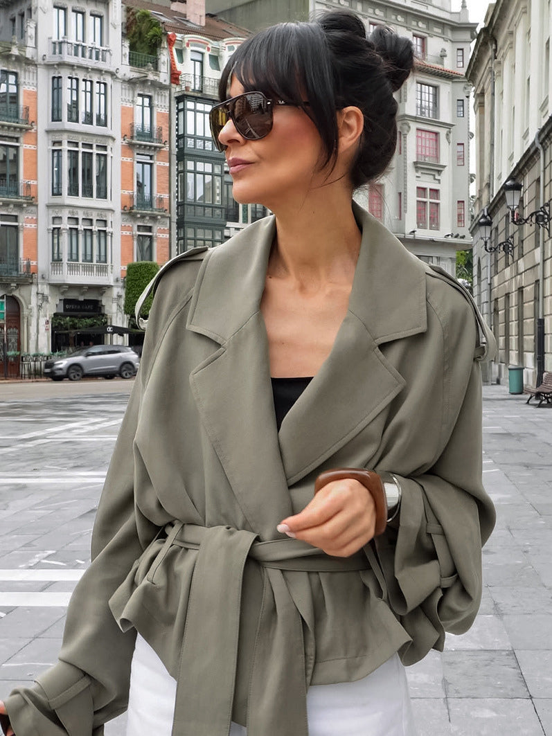 Cropped Windbreaker Tie-Waist Jacket For Women 2026