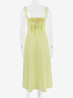 Soft Pink Summer Dress Sleeveless Straps Neck Cottagecore Lace Up Midi Dress For Women
