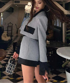 Black White Patchwork Crop Shorts Office Two Piece Set