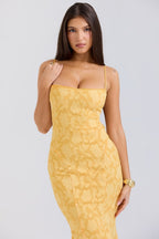 Floral Jacquard Strapless Mermaid Maxi Lace Dress