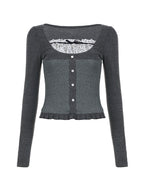 Square Neck Polka Dot Splice Fungus Long Sleeve Knit