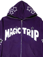 Letter Star Print Contrast Color Oversized Hoodie