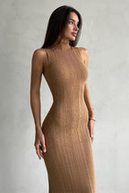 Sleeveless Turtleneck Knit Sweater Dress