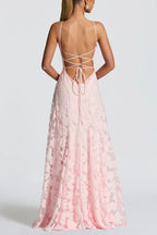 Francis Custom Floral Burnout Fabric Cowl Neck Back Lace-up Maxi Dress