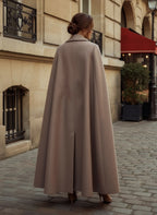 Maxi Double-breasted Woolen Coat With Detachable Cape And Belt For Women 2026