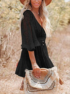Lace V-Neck Ruffle Mini Dress