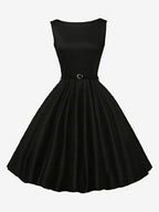 Vintage 1950s Swing Cocktail Dress Women - Sleeveless Boat Neck A-Line Belted Audery Style Midi Gown - Wedding Guest 2026