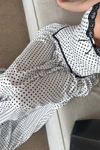 Polka Dot Sweetheart Lace Trim Spaghetti Strap Drop Waist Maxi Dress